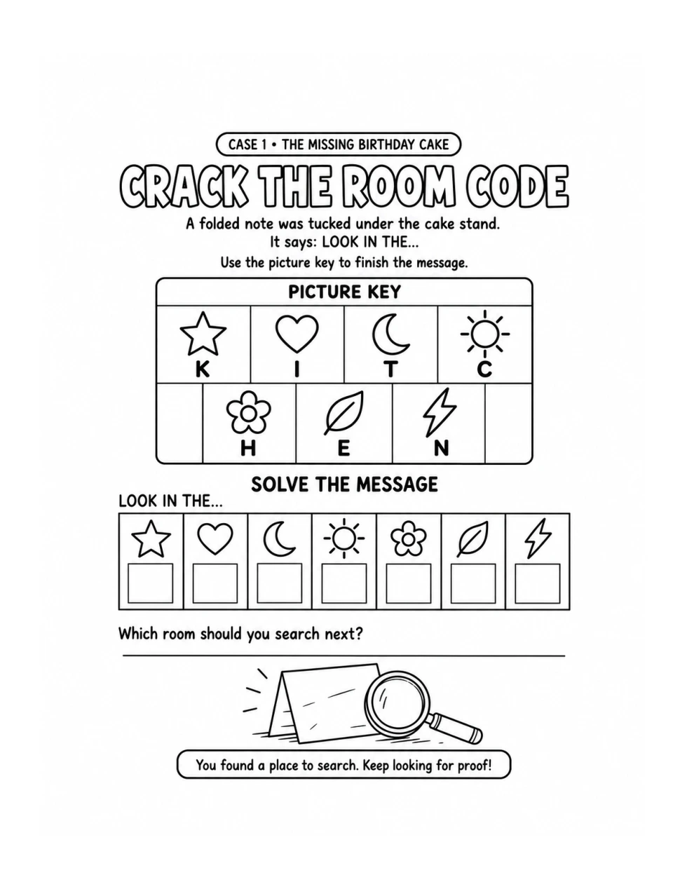 Crack the room code — sample page from Little Detectives